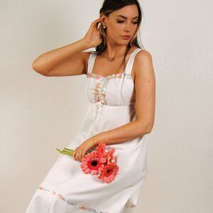 70s Corset Dress (S) floral white boho midi small cottage prairie sun hippy 1970